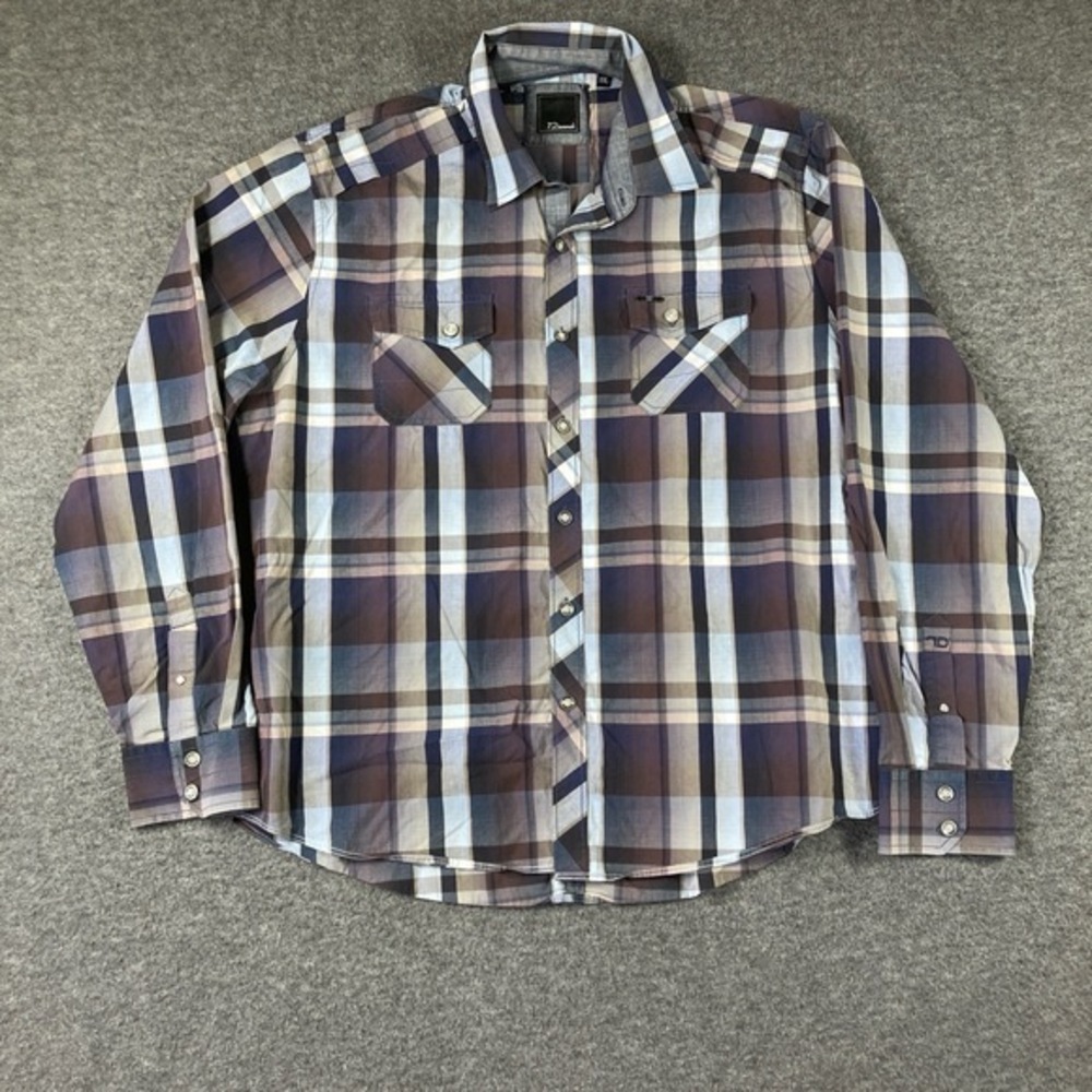 7 Diamonds  Button Up Shirt Mens XXL Blue Plaid‎ Long Sleeve Western Classic